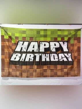Minecraft Theme Happy Birthday Backdrop Banner 6x4Ft.